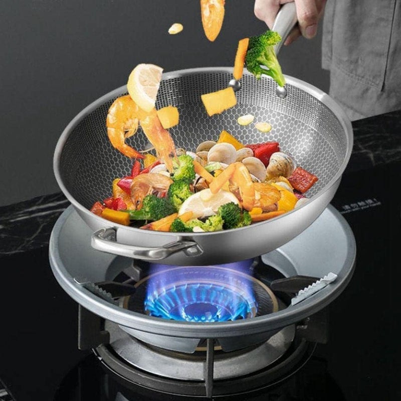 BIYALI Kitchen Gas Stove Fire Windproof Energy Saving Stand Steel Gas Saver Burner Stand Ring for Cooking Washable Protector Gas Saver Stand Set of 2 Silver - Image 4