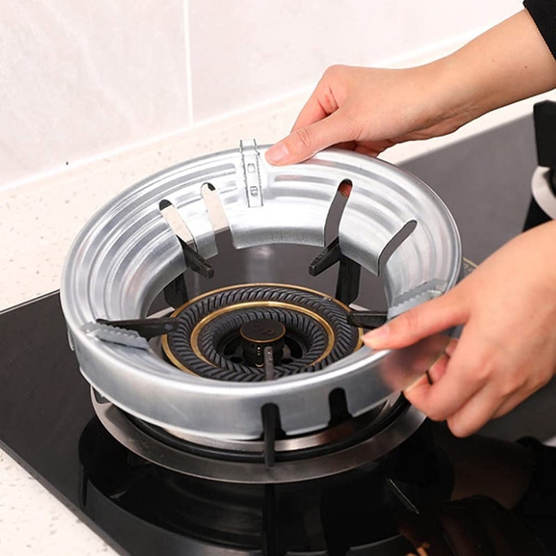 BIYALI Kitchen Gas Stove Fire Windproof Energy Saving Stand Steel Gas Saver Burner Stand Ring for Cooking Washable Protector Gas Saver Stand Set of 2 Silver - Image 1