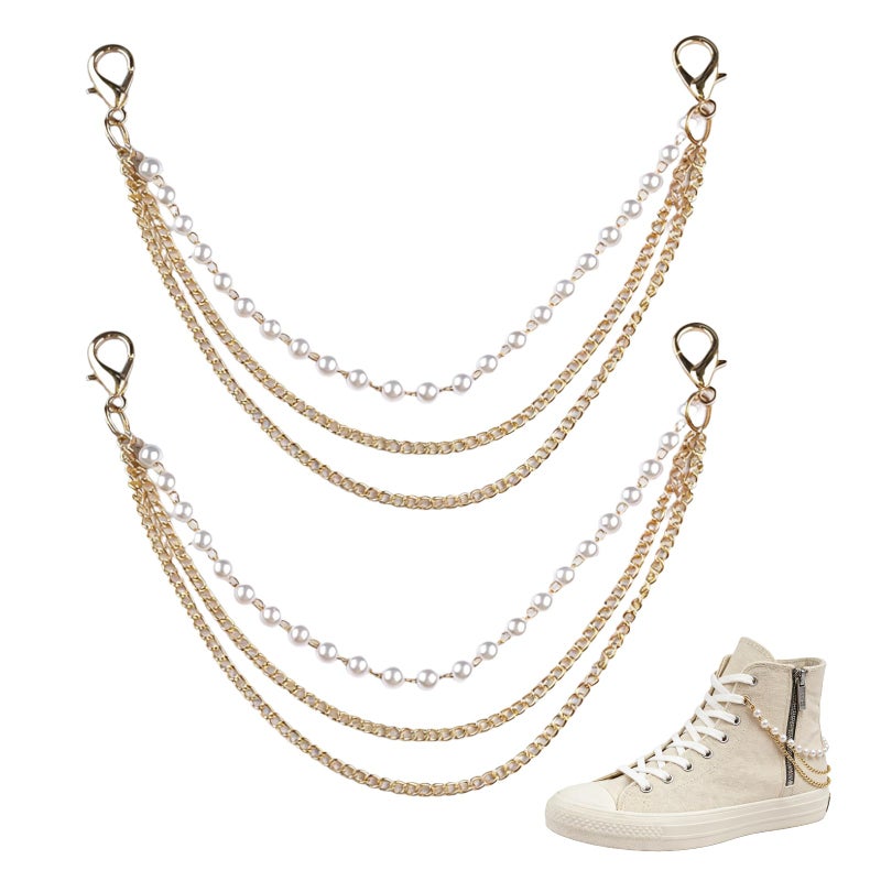 NIIIYTYB 2Pcs Boot Chains for Shoes and Sneakers Jewelry Accessories Charms for Women Shoe and Boot Chains for Sneaker Decoration, Handbag and Pants Chain Stylish Shoe Charms and Keychain Accessories - Image 1