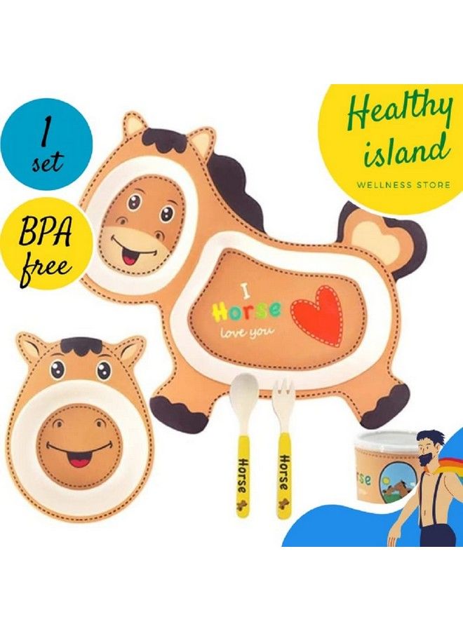 FunBlast 5 Pcs Cartoon Theme Bamboo Fiber Baby Feeding Set Tableware;Baby Crockery Dining Set;Feeding Set For New Born And Toddlers - Image 5