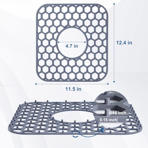 Bestjing Silicone Sink Protectors for Kitchen Sink with Center Drain - 12" x 11" Kitchen Grid Accessory, Non-Slip Heat-Resistant Mat for Bottom of Porcelain Stainless Steel, Dishwasher Safe - Image 3
