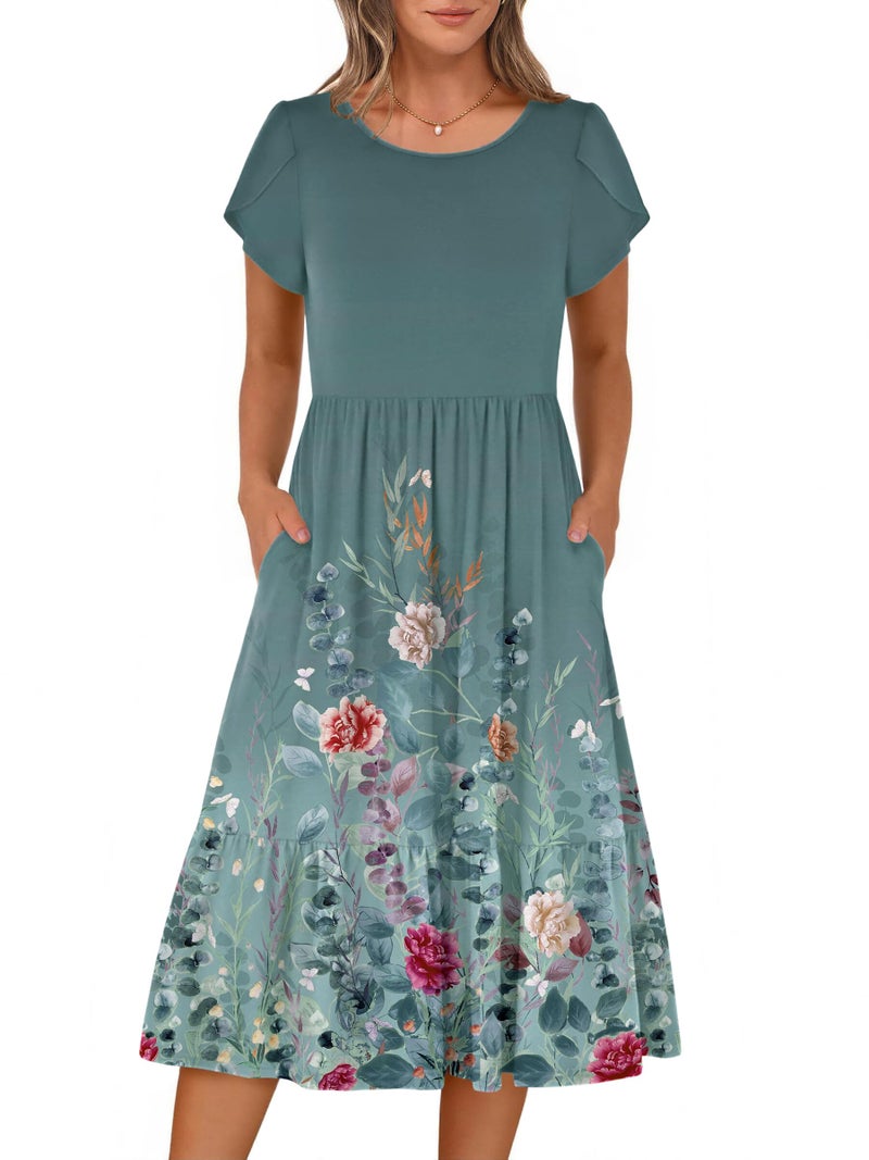 HOTOUCH Beach Dresses for Women Plus Size Short Sleeve Dress Green Sundress Easter Dresses - Image 1