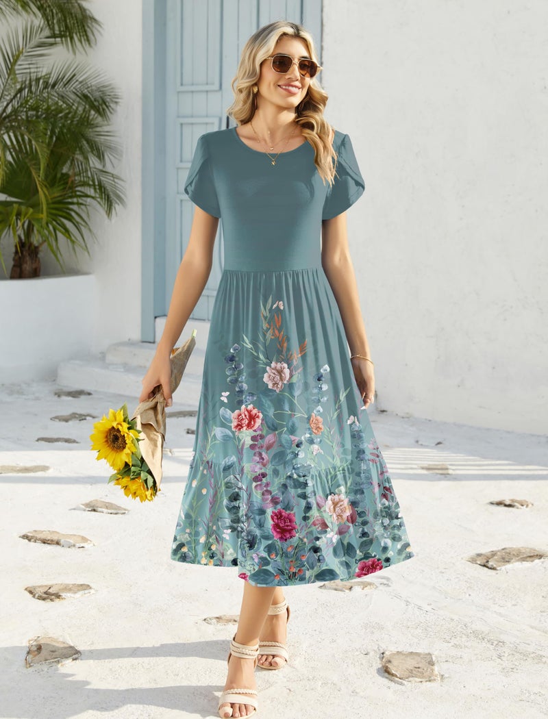 HOTOUCH Beach Dresses for Women Plus Size Short Sleeve Dress Green Sundress Easter Dresses - Image 4