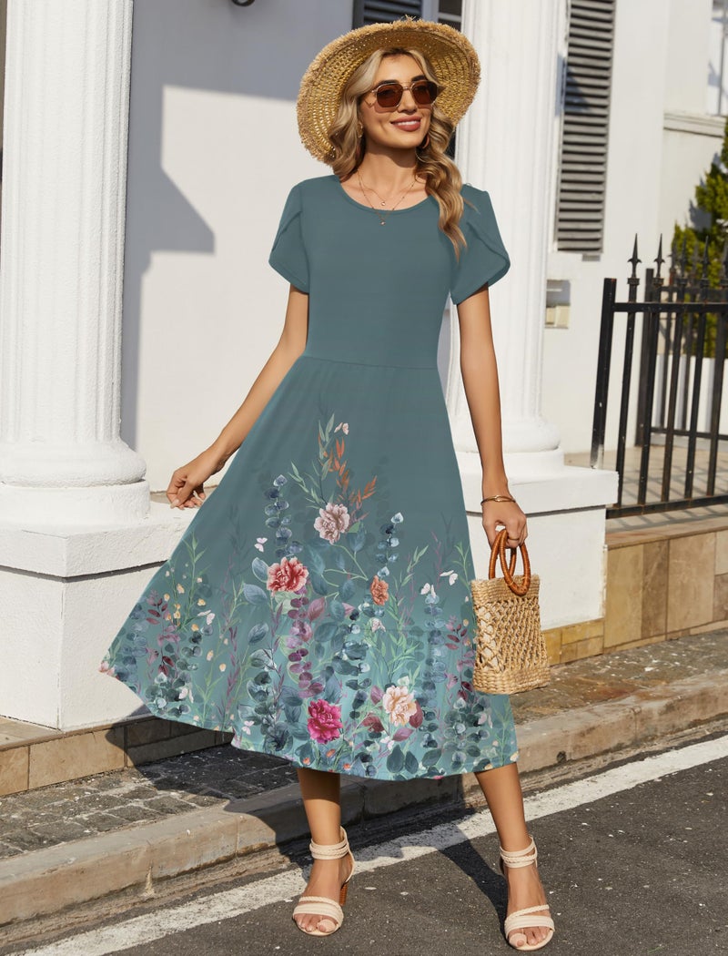 HOTOUCH Beach Dresses for Women Plus Size Short Sleeve Dress Green Sundress Easter Dresses - Image 2