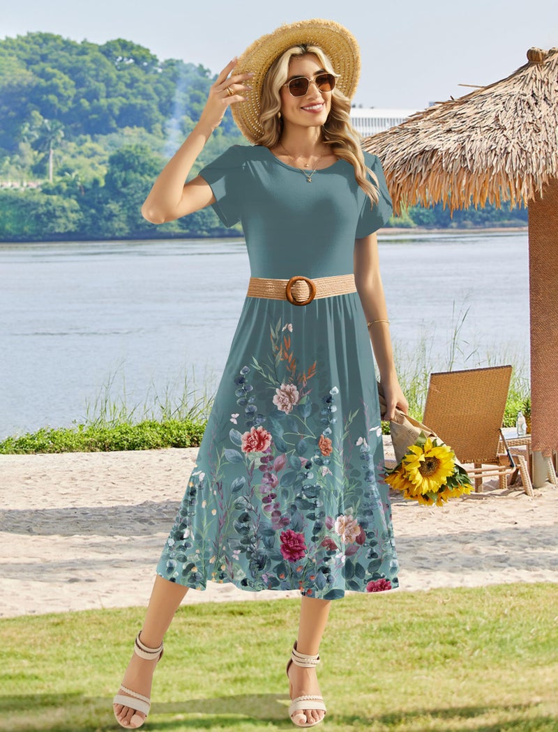 HOTOUCH Beach Dresses for Women Plus Size Short Sleeve Dress Green Sundress Easter Dresses - Image 5