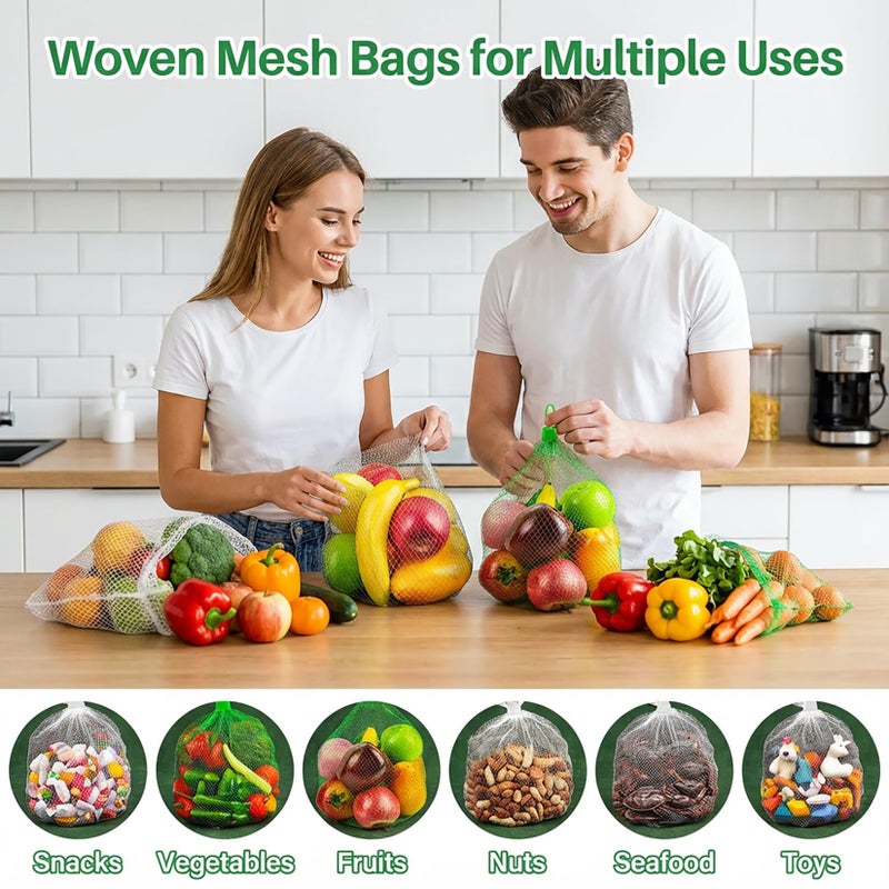 RAINFLOW Mesh Produce Bags - 20Inch Mesh Vegetable Bags Onion Storage Bag Net with Loop-Style Closures,Seafood Boil Bag,Storage Fruits Seafood and Other Agricultural Products(50PCS) - Image 2