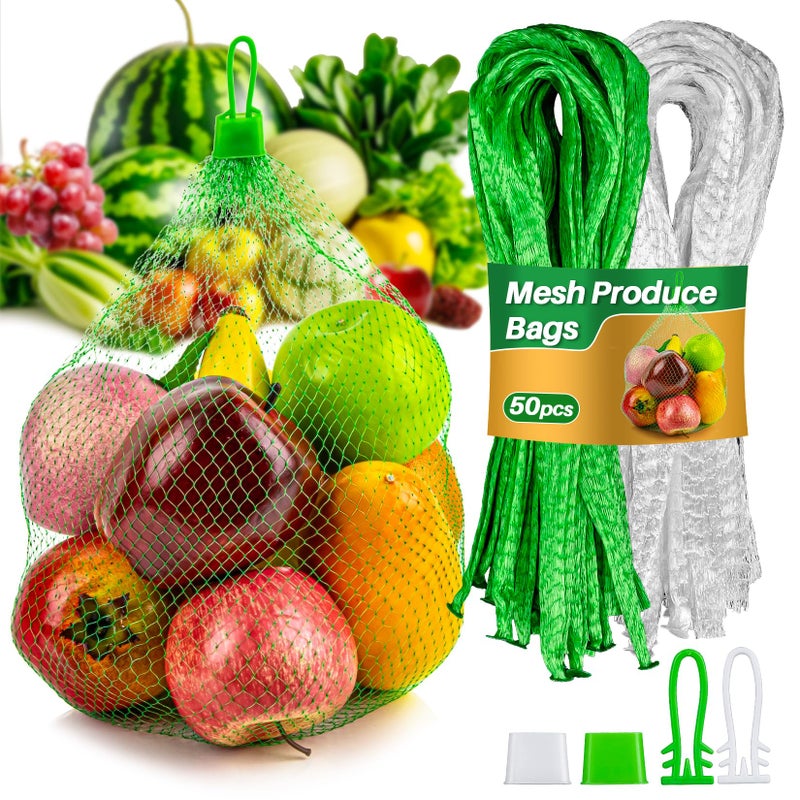 RAINFLOW Mesh Produce Bags - 20Inch Mesh Vegetable Bags Onion Storage Bag Net with Loop-Style Closures,Seafood Boil Bag,Storage Fruits Seafood and Other Agricultural Products(50PCS) - Image 1