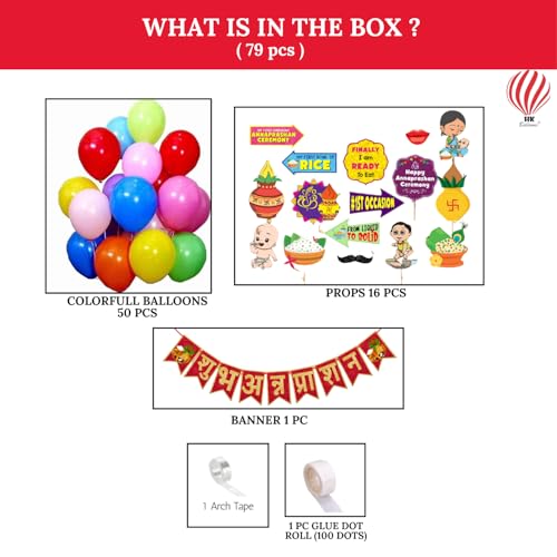 HK Balloons 69Pcs shubh annaprashan decoration items With Photo Booth Paper Props For Rice Ceremony Decorations Backdrop Set - Image 2