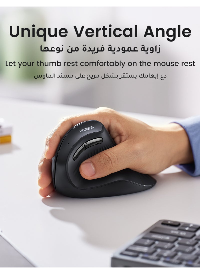Ugreen Vertical Ergonomic Mouse, Bluetooth, Wireless Mouse With USB Receiver, Quiet Clicks, 1000/1600/2000/4000 DPI, 5 Buttons For Laptop, Desktop, PC, Macbook - Image 2