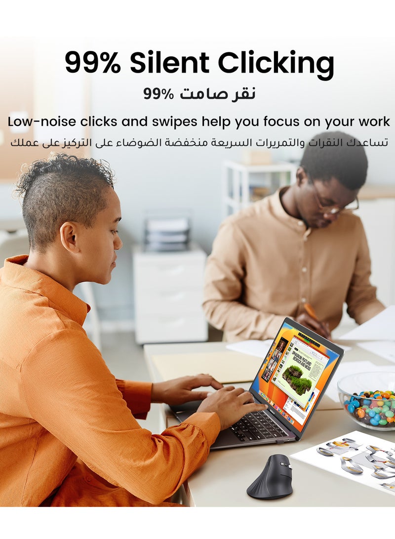 Ugreen Vertical Ergonomic Mouse, Bluetooth, Wireless Mouse With USB Receiver, Quiet Clicks, 1000/1600/2000/4000 DPI, 5 Buttons For Laptop, Desktop, PC, Macbook - Image 5