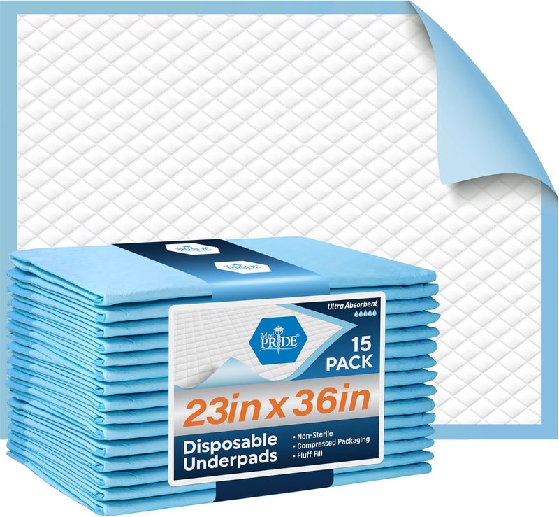 Medpride 15 Disposable Underpads 23'' X 36'' Incontinence Pads, Chux, Bed Covers, Puppy Training | Thick, Super Absorbent Protection for Kids, Adults, Elderly - Image 1