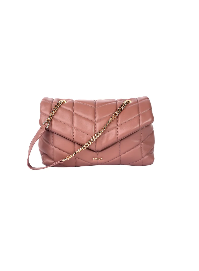 AMICA Natalia Soft Puffer Quilted Leather Women's Shoulder Crossbody Handbag with Gold Chain