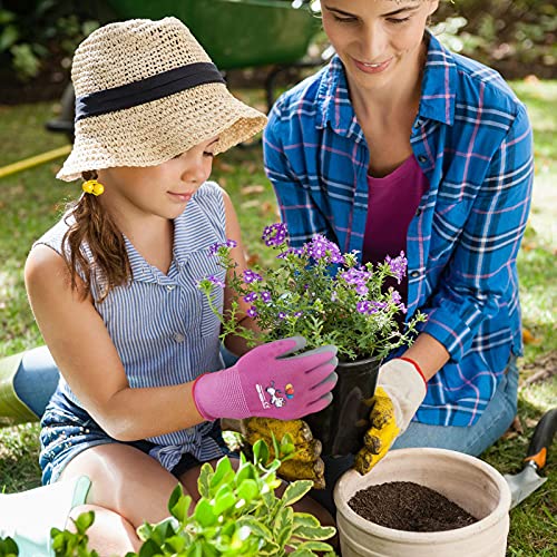 KDK Ages 3-5 Kids Gardening Gloves,Yard Work Gloves for Toddlers, Youth, Girls, Boys, Childrens, Soft Safety Rubber Gloves (XXXS Age 3-5, 3 Pairs Green, Blue&Pink) - Image 2