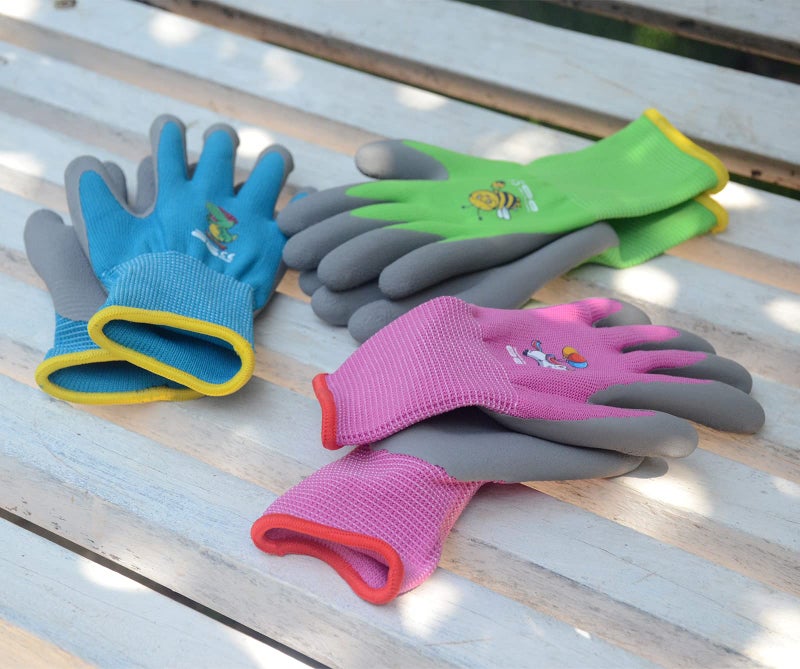 KDK Ages 3-5 Kids Gardening Gloves,Yard Work Gloves for Toddlers, Youth, Girls, Boys, Childrens, Soft Safety Rubber Gloves (XXXS Age 3-5, 3 Pairs Green, Blue&Pink) - Image 3