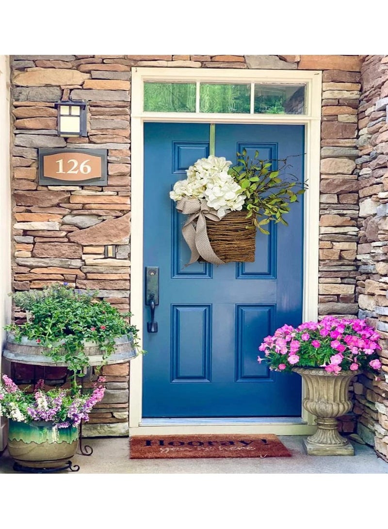 SYOSI Cream Hydrangea Door Hanger Basket Wreath Wildflowe Hanging Basket Wreath Wall Wreath Basket Decor for Seasonal Welcome Sign Front Door Decoration, Spring Hanging Ornament  - Image 2