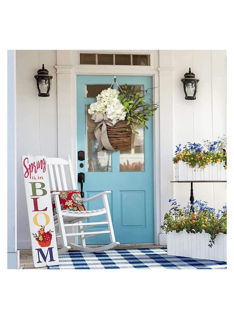 SYOSI Cream Hydrangea Door Hanger Basket Wreath Wildflowe Hanging Basket Wreath Wall Wreath Basket Decor for Seasonal Welcome Sign Front Door Decoration, Spring Hanging Ornament  - Image 4