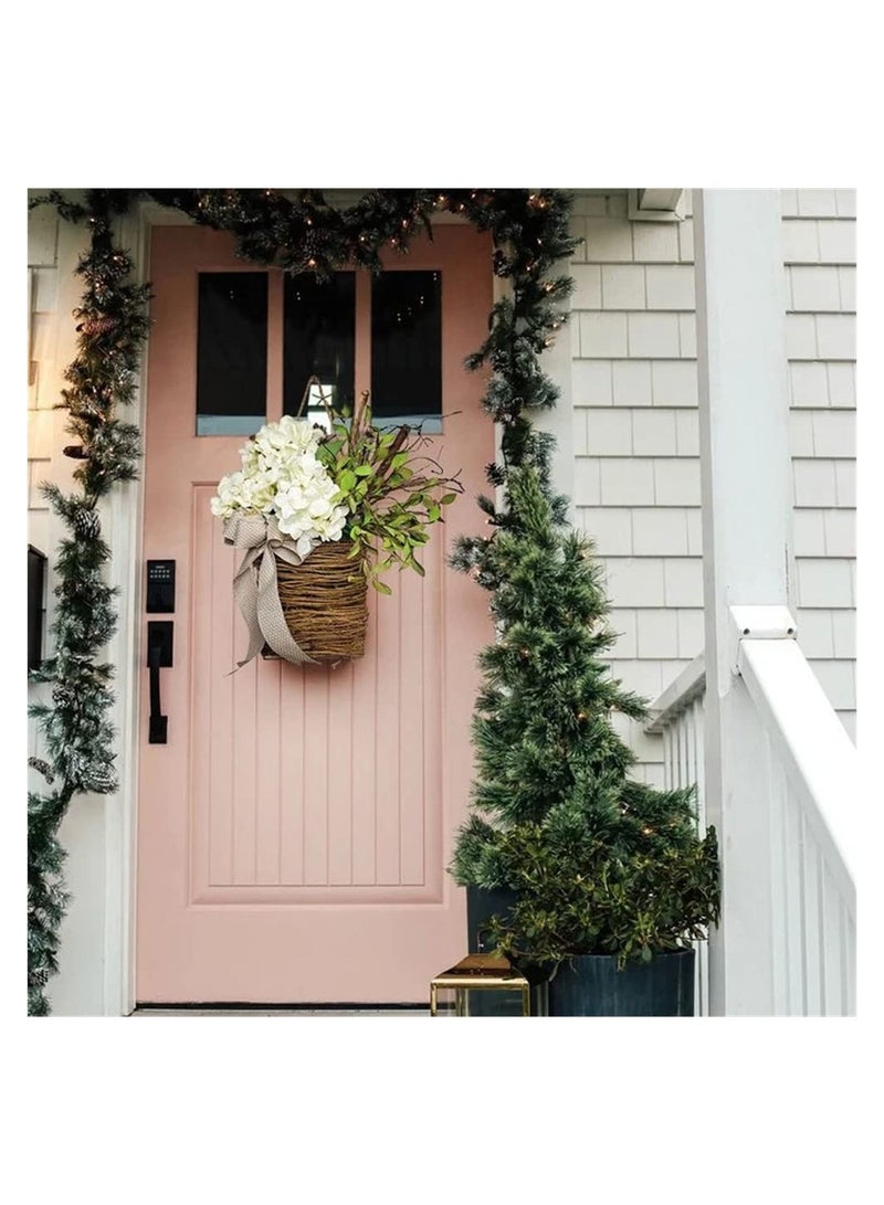 SYOSI Cream Hydrangea Door Hanger Basket Wreath Wildflowe Hanging Basket Wreath Wall Wreath Basket Decor for Seasonal Welcome Sign Front Door Decoration, Spring Hanging Ornament  - Image 3
