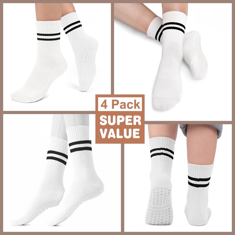BLONGW Pilates Socks for Women, Non Slip Grip Socks for Yoga, Barre, Hospital, Grippy Socks Womens Gifts Home Workout Dance Ballet Gym Outfits Sticky Barefoot Slipper Non Skid White Socks, 4 Pack - Image 4