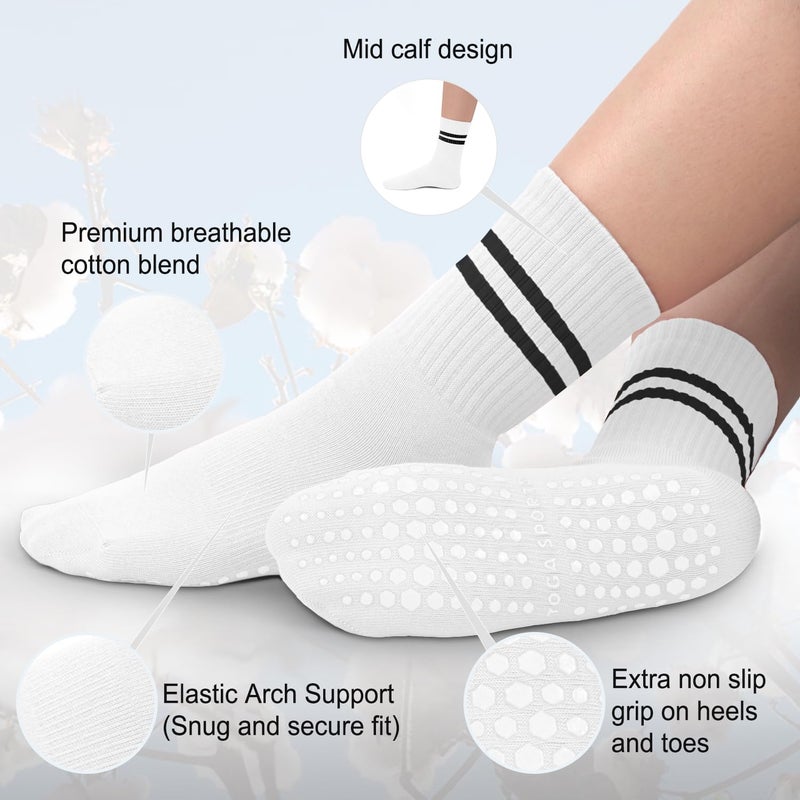 BLONGW Pilates Socks for Women, Non Slip Grip Socks for Yoga, Barre, Hospital, Grippy Socks Womens Gifts Home Workout Dance Ballet Gym Outfits Sticky Barefoot Slipper Non Skid White Socks, 4 Pack - Image 3