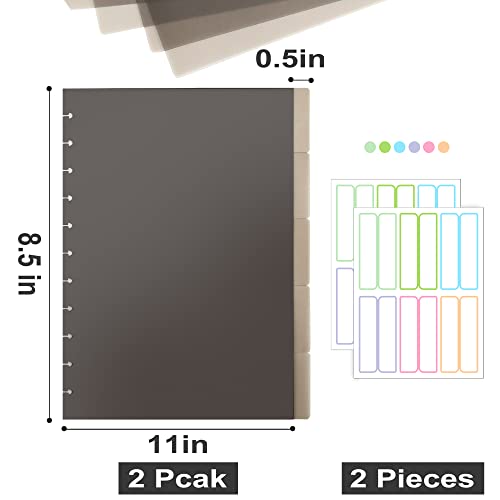 Yoment 10 Dividers for 11 Discs Discbound Notebooks 8 1/2" x 11" Letter Size Poly Tab Dividers for Discbound Planning Writing Customizable Muliti-Subject Notebook Journal, Grey(10 Dividers, 24 Tabs) - Image 2