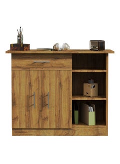 Mahmayi Stylish Multifunctional Medium Height Cabinet with Single Drawer, 3 Open Shelf Rack and 2 Door Storage Ideal for Hallway, Living Room, Kitchen, Bedroom - Cognac Brown Sherman Oak