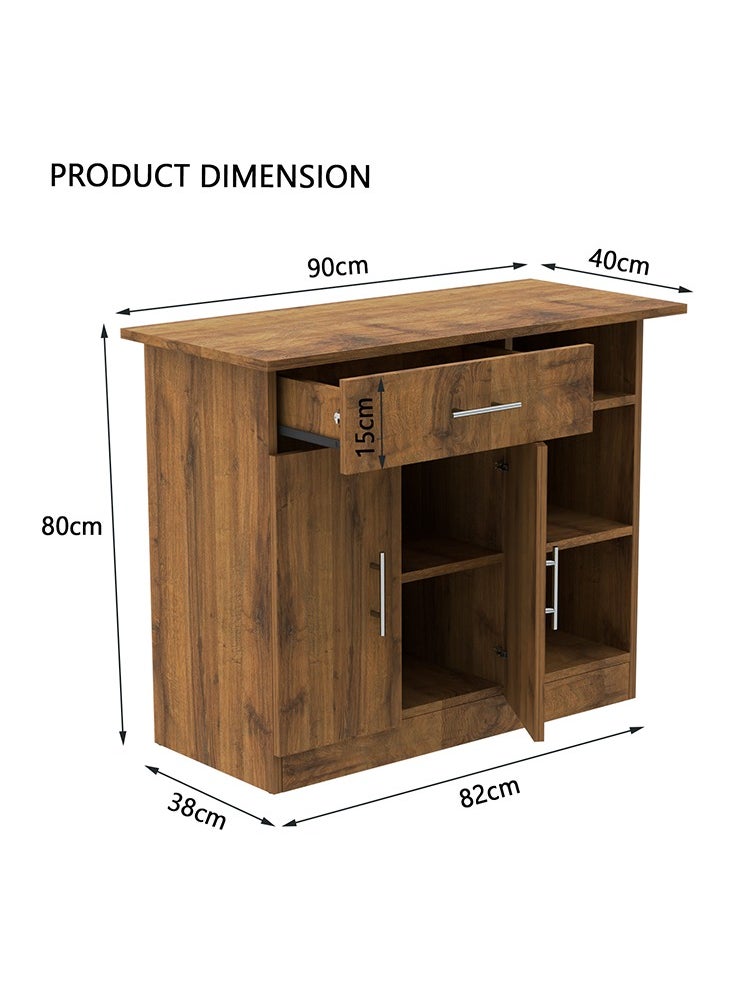 Mahmayi - Mahmayi Stylish Multifunctional Medium Height Cabinet with Single Drawer, 3 Open Shelf Rack and 2 Door Storage Ideal for Hallway, Living Room, Kitchen, Bedroom - Cognac Brown Sherman Oak - Image 1