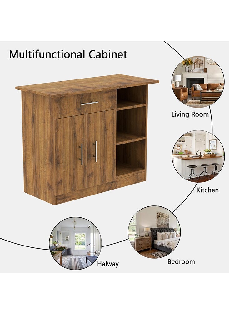 Mahmayi - Mahmayi Stylish Multifunctional Medium Height Cabinet with Single Drawer, 3 Open Shelf Rack and 2 Door Storage Ideal for Hallway, Living Room, Kitchen, Bedroom - Cognac Brown Sherman Oak - Image 1