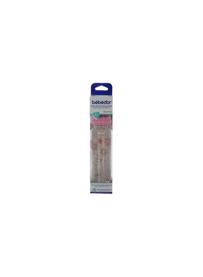 250ml glass bottle, pink color 3+  - Image 1
