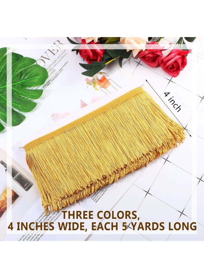 15 Yards 3 Pieces Long Fringe Trim Tassel Lace Polyester Fiber Tassel 4 Inch Wide 3 Colors Ribbon Fringe Trim Lace for Curtains Clothes Accessories and Latin Wedding Dress and DIY Lamp Decorations  - Image 3