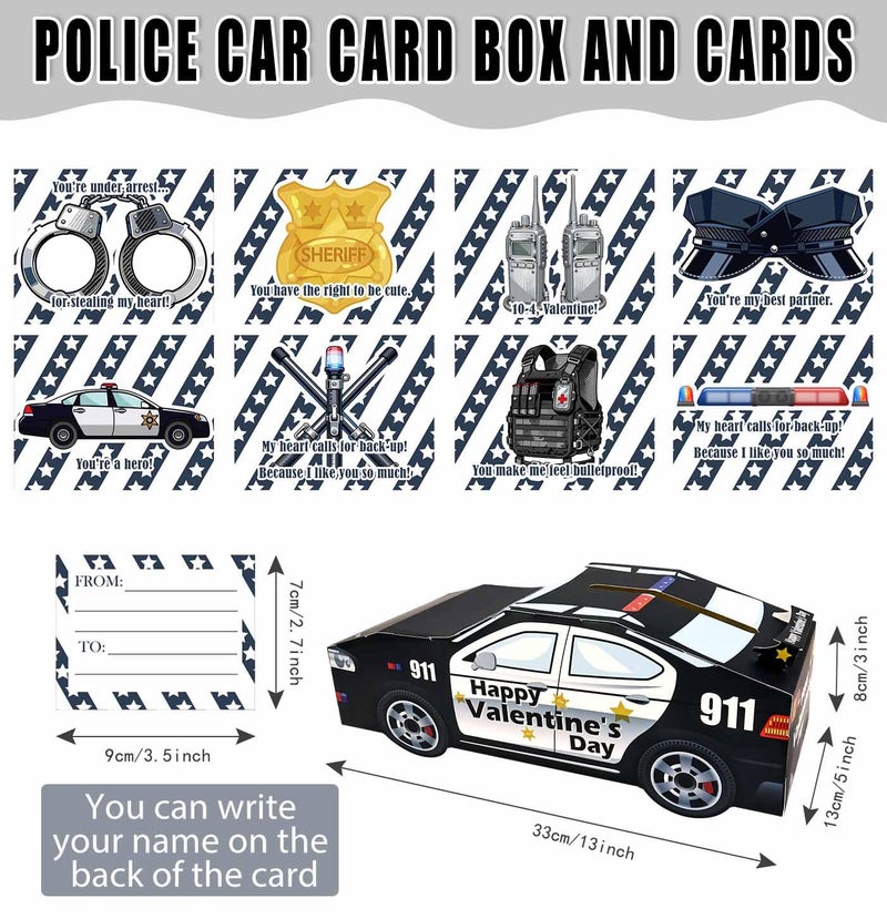 HEIPINIUYE Valentines Cards for Kids 3D Police Car Valentines Day Box for Kids Classroom School Gift Exchange Police Party Decorations Patrol Car Valentine Mailbox with 40 Valentine Cards - Image 3