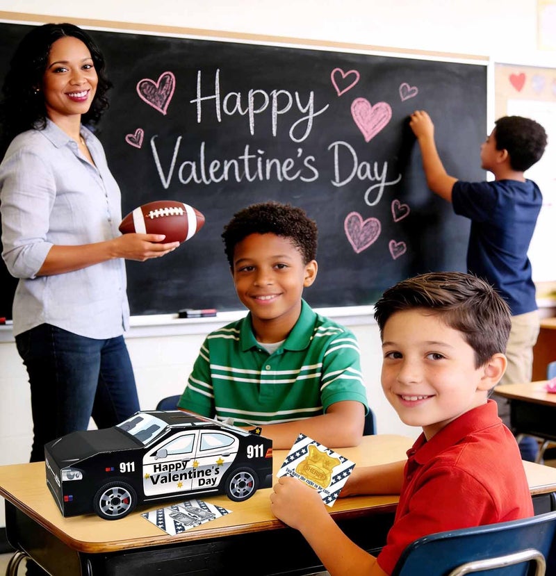 HEIPINIUYE Valentines Cards for Kids 3D Police Car Valentines Day Box for Kids Classroom School Gift Exchange Police Party Decorations Patrol Car Valentine Mailbox with 40 Valentine Cards - Image 2