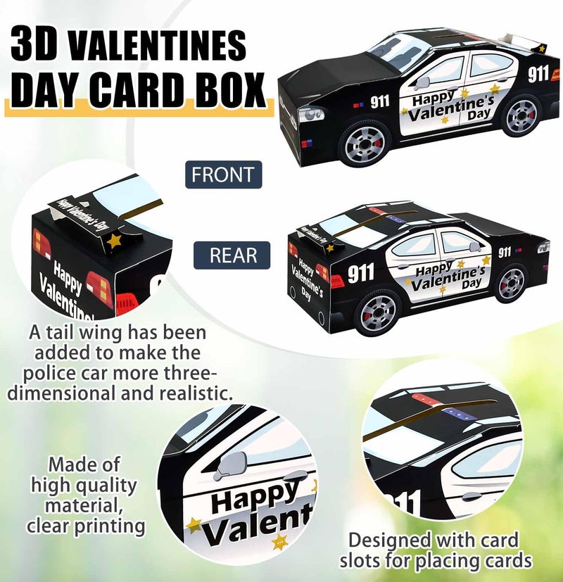 HEIPINIUYE Valentines Cards for Kids 3D Police Car Valentines Day Box for Kids Classroom School Gift Exchange Police Party Decorations Patrol Car Valentine Mailbox with 40 Valentine Cards - Image 4