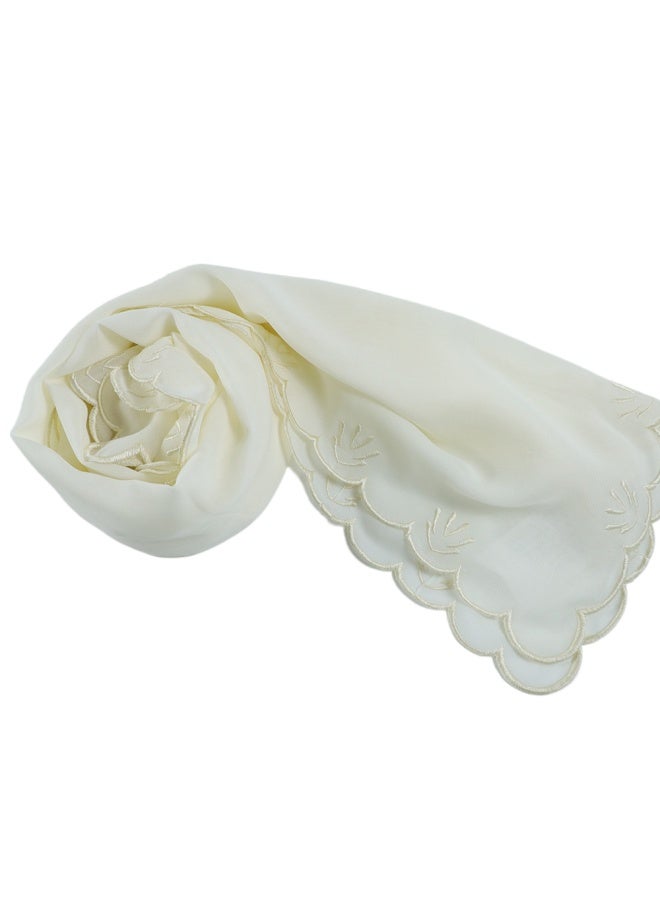 Four Sided Leaf Embroidered Plain Chiffon Square Scarf, Headscarf, Arabic Scarf - Image 1
