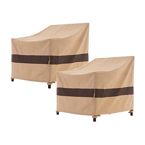 WJ-X3 Patio Chair Covers, Heavy Duty Waterproof Outdoor Patio Furniture Covers for Outdoor Chairs, Adirondack Chairs, Tolix Chairs, Beige & Coffee, 34"W x 36"D x 36"H, 2 Pack - Image 1
