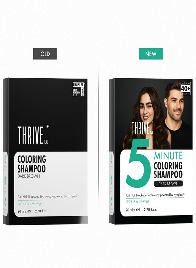 ThriveCo Hair Coloring Shampoo, Dark Brown | 5-Minute Instant Hair Dye Color Shampoo | 100% Coverage for Grey Hair | Ammonia-Free, Long Lasting | Glossy Finish with Hyaplex™ | for Men & Women | Pack of 4 x 20ml (80ml) - Image 2