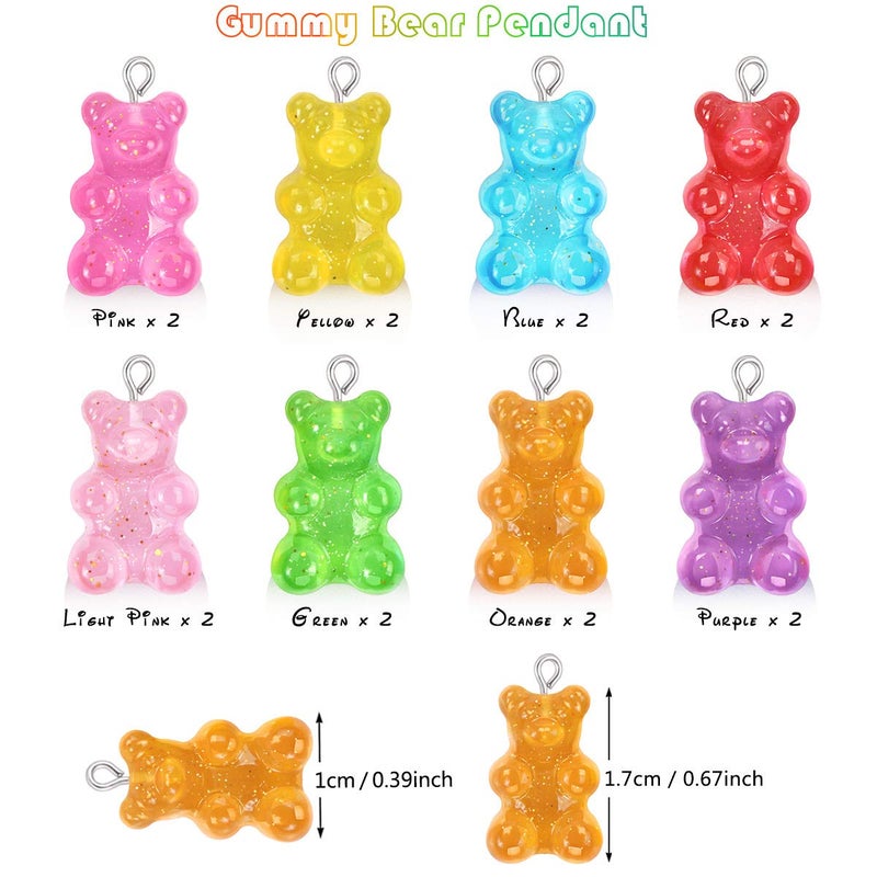 CCOZN 16 Pieces Resin Gummy Bear Pendant, 8 Colors Glitter Candy Gummy Charms Resin Pendant DIY Necklace Jewelry Making Crafting Beads - Image 2