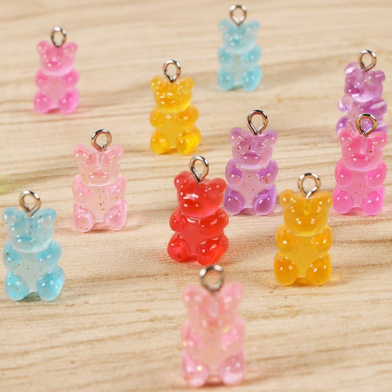 CCOZN 16 Pieces Resin Gummy Bear Pendant, 8 Colors Glitter Candy Gummy Charms Resin Pendant DIY Necklace Jewelry Making Crafting Beads - Image 4