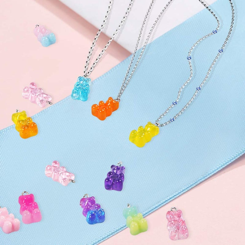CCOZN 16 Pieces Resin Gummy Bear Pendant, 8 Colors Glitter Candy Gummy Charms Resin Pendant DIY Necklace Jewelry Making Crafting Beads - Image 5