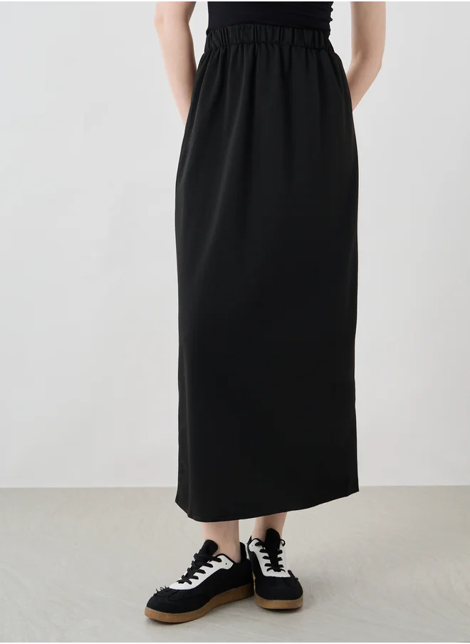ستايلي Solid High Rise Straight Fit Midi Skirt