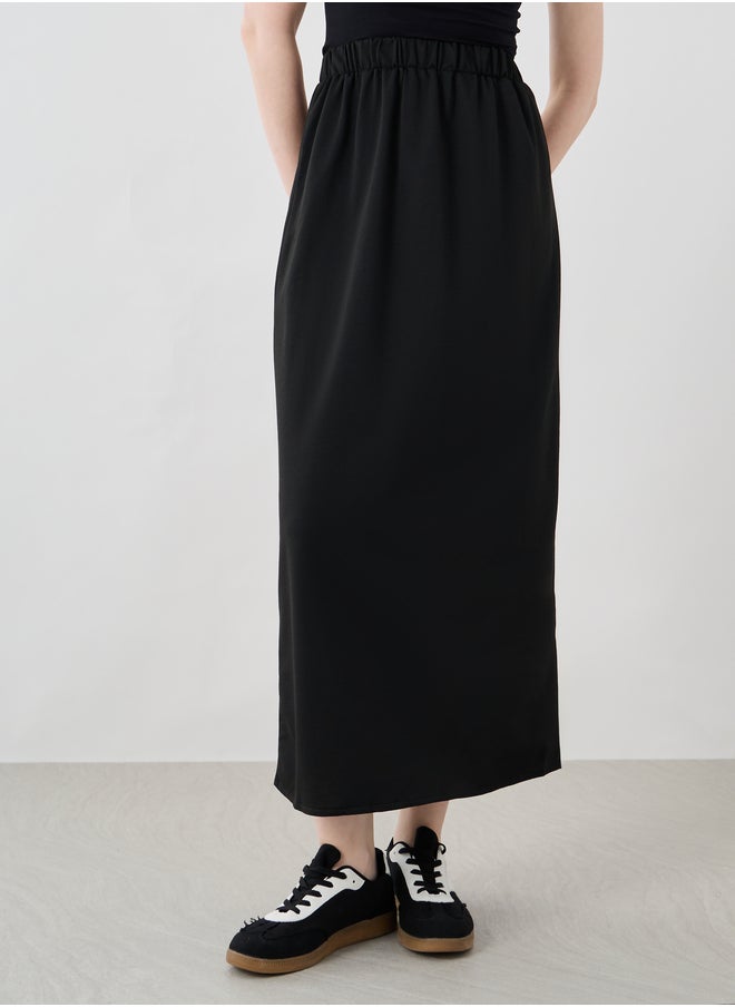 Take Two Solid High Rise Straight Fit Midi Skirt  - Image 2