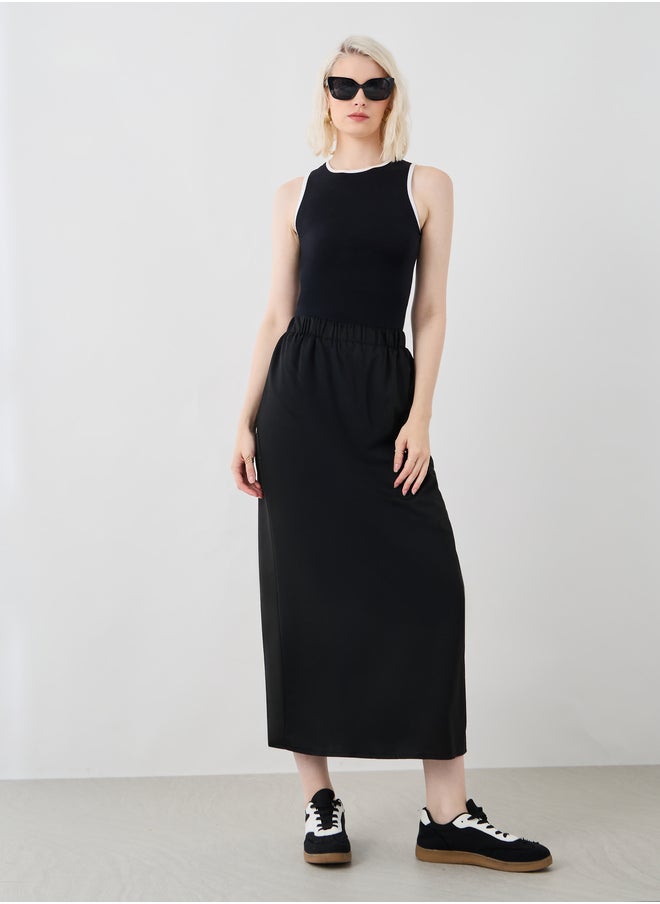 Take Two Solid High Rise Straight Fit Midi Skirt  - Image 1