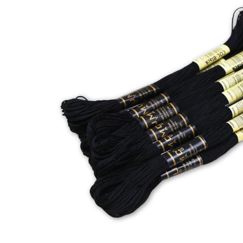 UMC STAG Pack of 12 Black Premium Embroidery Thread | 100% Egyptian Cotton Premium Skeins | Cross Stitch Embroidery Floss | Oeko TEX Certified Stranded Cotton | Ideal for Arts & Crafts (Black-12) - Image 2