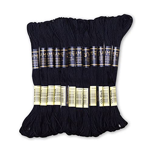 UMC STAG Pack of 12 Black Premium Embroidery Thread | 100% Egyptian Cotton Premium Skeins | Cross Stitch Embroidery Floss | Oeko TEX Certified Stranded Cotton | Ideal for Arts & Crafts (Black-12) - Image 1
