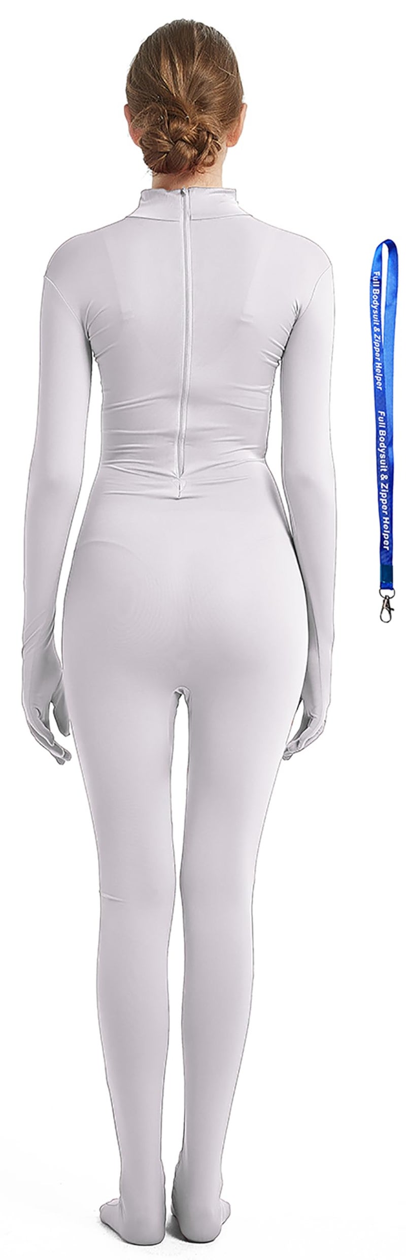 Full Bodysuit بدلة كاملة مع سحاب مساعد لزي النساء بدون غطاء رأس سباندكس مرن زينتاي يونيتارد بدلة جسم (صغير، أبيض) - Image 2
