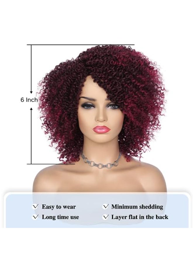 Quantum Love Short Kinky Curly Wigs Side Part Afro Curly Wig for Black Women Ombre BurgundTwist Out African American Synthetic Wigs - Image 3