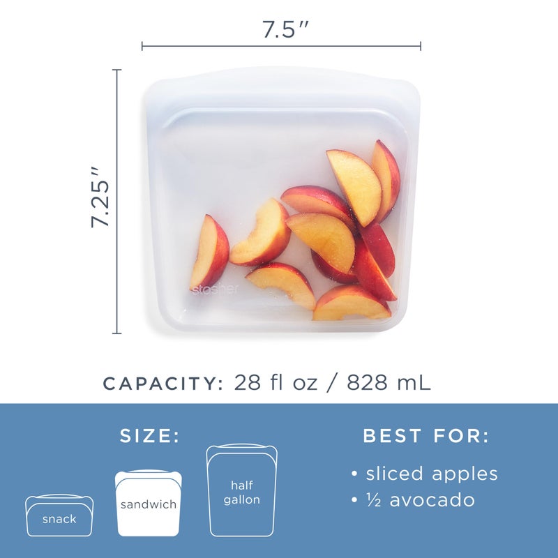 Stasher Silicone Reusable Storage Bag, Sandwich Bags, Reusable Freezer Bag, Microwave, Dishwasher, Oven Safe, Sous Vide, Premium Lunch Container, Eco Friendly, Food Storage Bags, 28 oz, Clear - Image 2