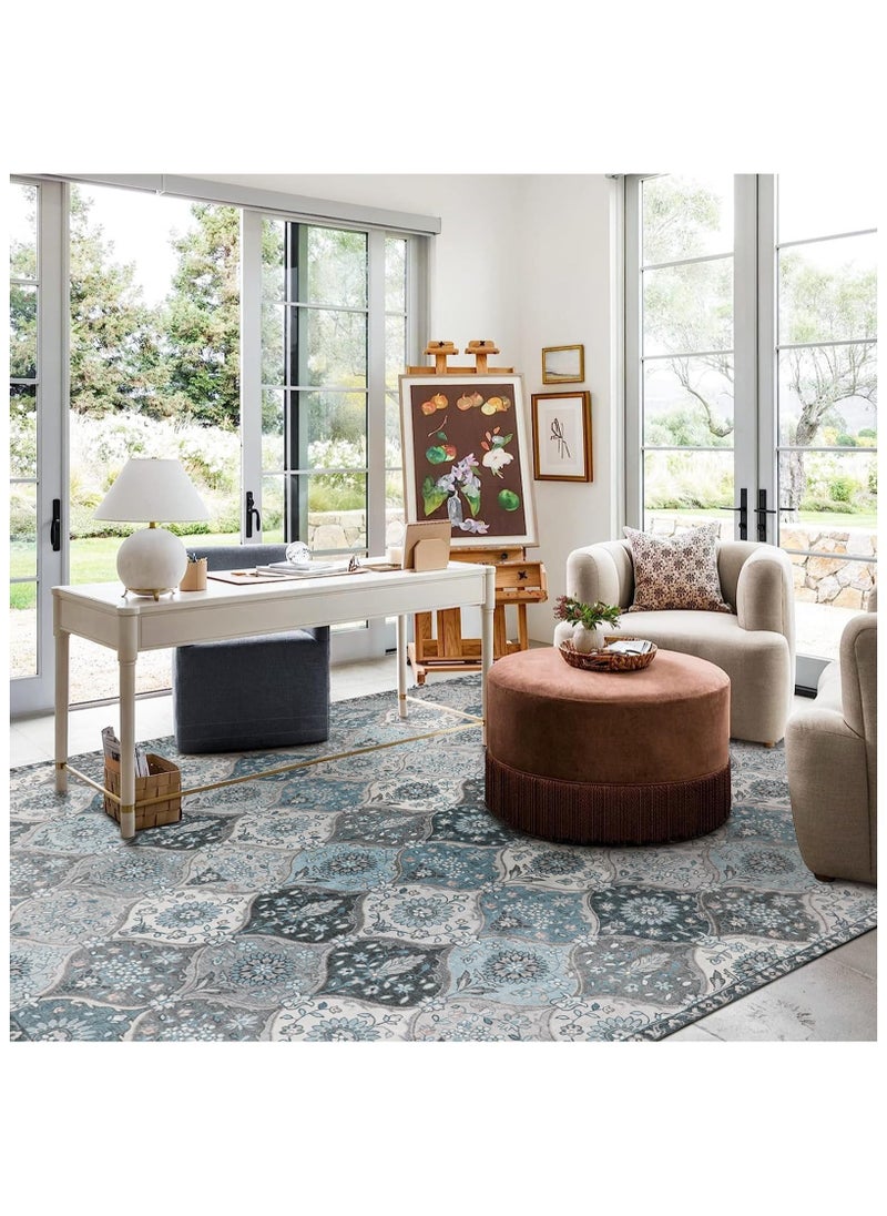 XICEN Soft Floral Area Rugs 160x230cm, Ultra-Thin Oriental Rug for Bedroom  Non-Slip Washable Rugs, Vintage Printed Non Shedding Accent Rugs for Living Bedroom Office Dining Room  - Image 2