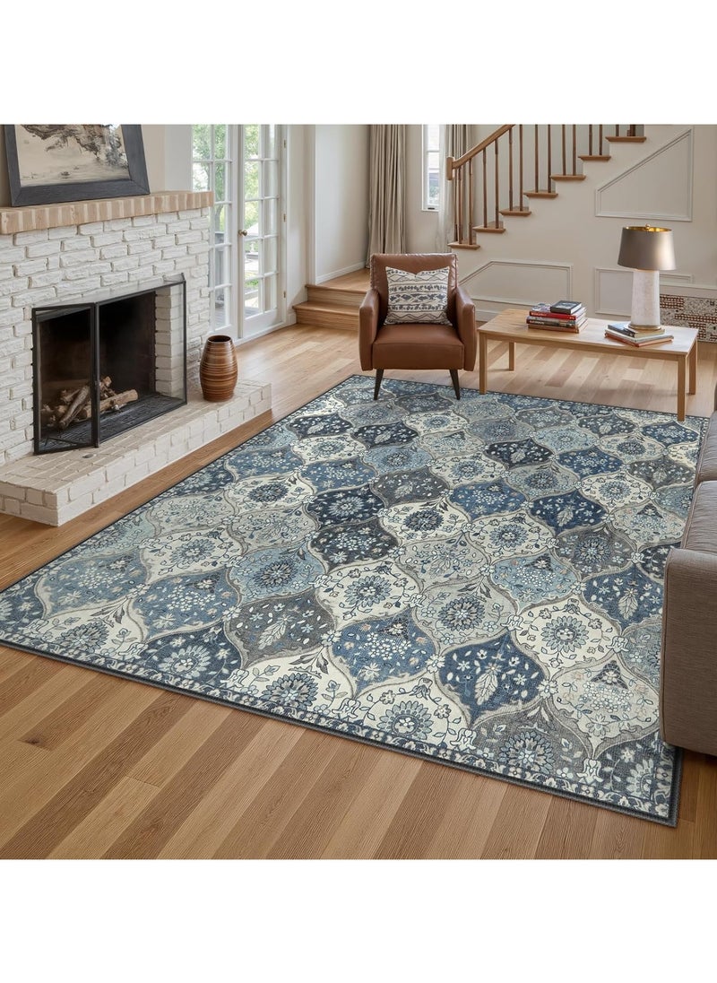 XICEN Soft Floral Area Rugs 160x230cm, Ultra-Thin Oriental Rug for Bedroom  Non-Slip Washable Rugs, Vintage Printed Non Shedding Accent Rugs for Living Bedroom Office Dining Room  - Image 1