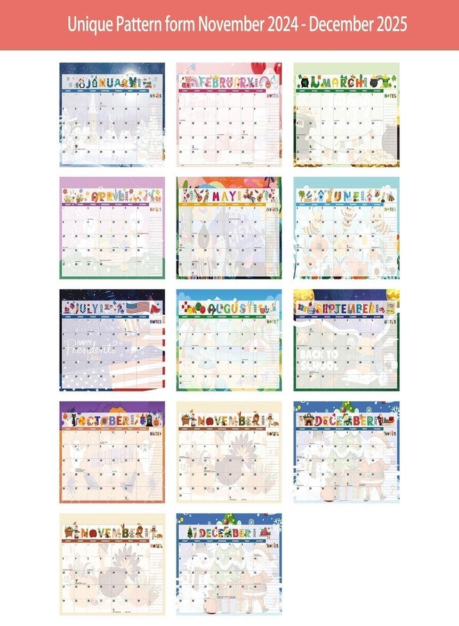 windrio 2024 2025 Desk Calendar Wall Calendars Doodle Letter, Large 17" x 12", November 2024- December 2025 Monthly Planner Desktop, 14-Months, Planning Organizing Home, School, Office, Thick Paper, Holiday, - Image 5