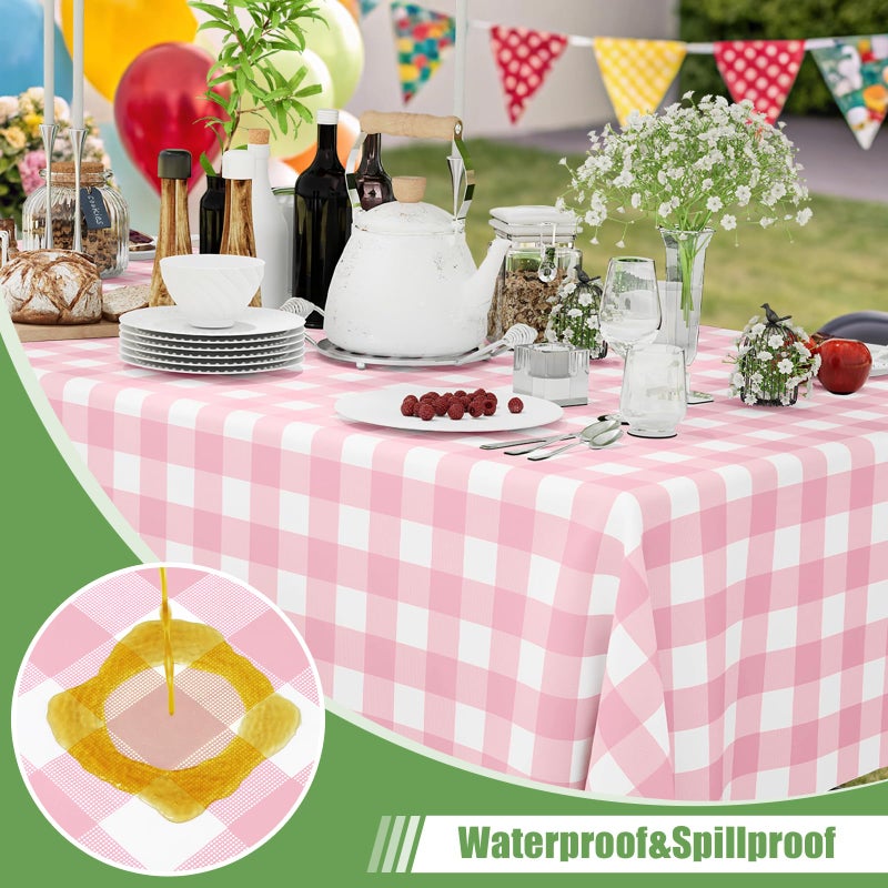 Smiry 3 Pack Pink Gingham Disposable Tablecloths - 54" x 108" Heavy Duty Plastic Table Cloth, Waterproof Buffalo Plaid Table Covers for Picnic, Banquets, Outdoor Parties - Image 2